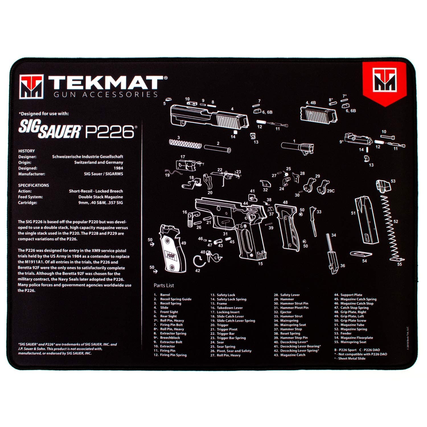 TekMat Ultra 20 Premium 15" X 20" - 1/4" Thick Oil Resistant Non-Slip Waterproof Stitched Edges Handgun Cleaning Mat for use with SIG SAUER