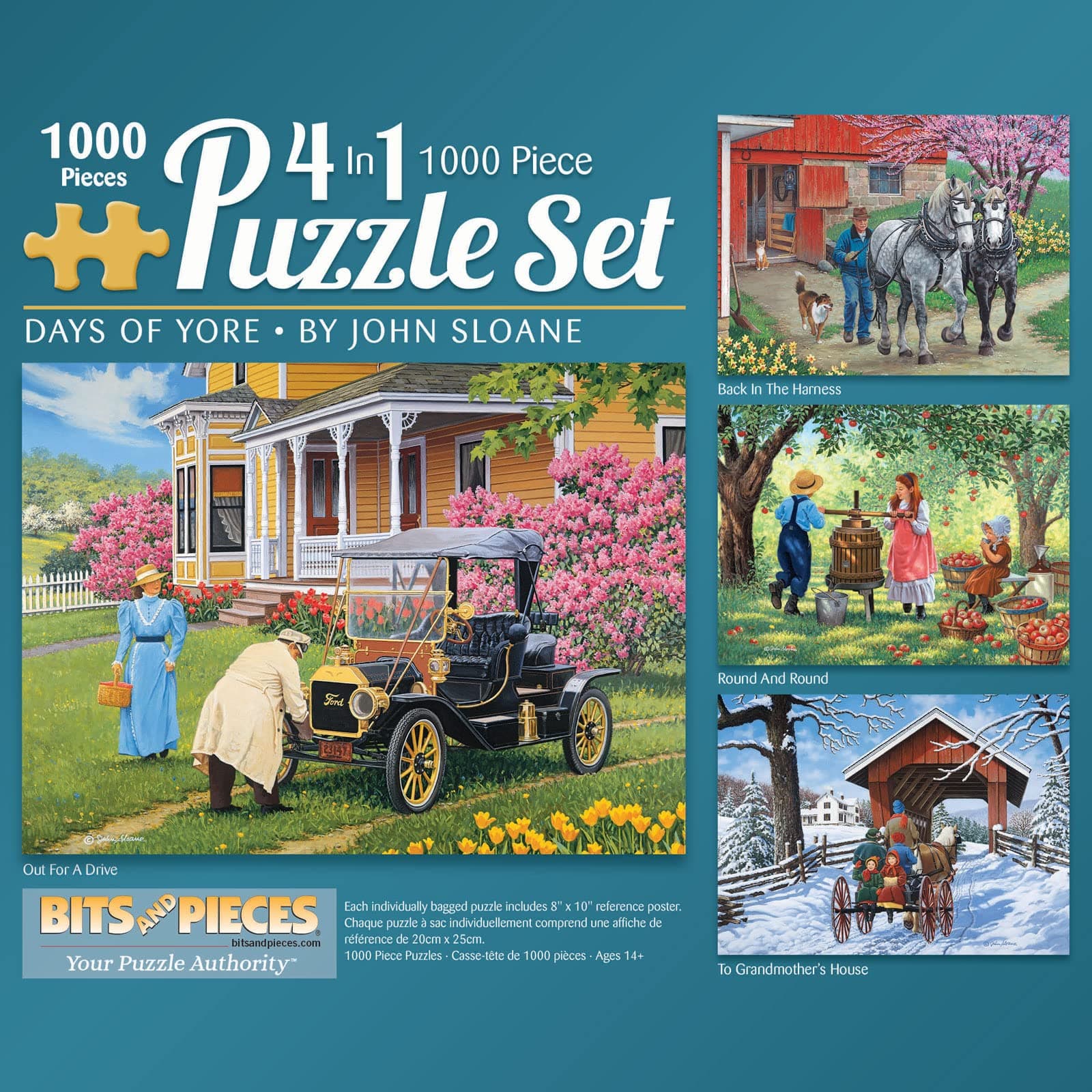Bits and PiecesDays of Yore 4-in-1 Multi-Pack Puzzle Set - 1000 Piece Jigsaw Puzzles for Adults - Each Measures 20"x 27" - Old Nature by Artist John Sloane