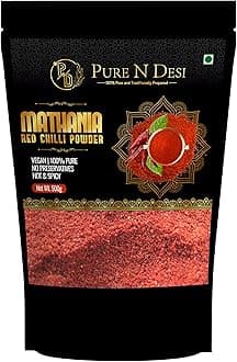 PURE N DESI Original Mathania Mirch Rajasthani- Mathania Lal Mirch Powder | Mathania Chilli Powder Lal Mirch Powder - 500 Grams
