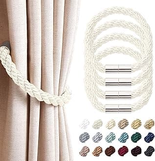 NICEEC 4 Pack Strong Magnetic Curtain Tiebacks Modern Simple Style Drape Tie Backs Convenient Decorative Weave Rope Curtain Holdbacks for Thin or Thick Home & Office Window Draperies (Cream)
