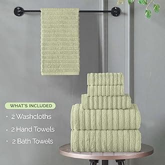 Elegant Comfort 100% Turkish Cotton Corduroy Ribbed Luxury Bath Towels 6-Piece Set, Premium Feel - Quick Dry, Highly Absorbent, Contains 2 Bath Towels, 2 Hand Towels, and 2 Washcloths, Mint Green