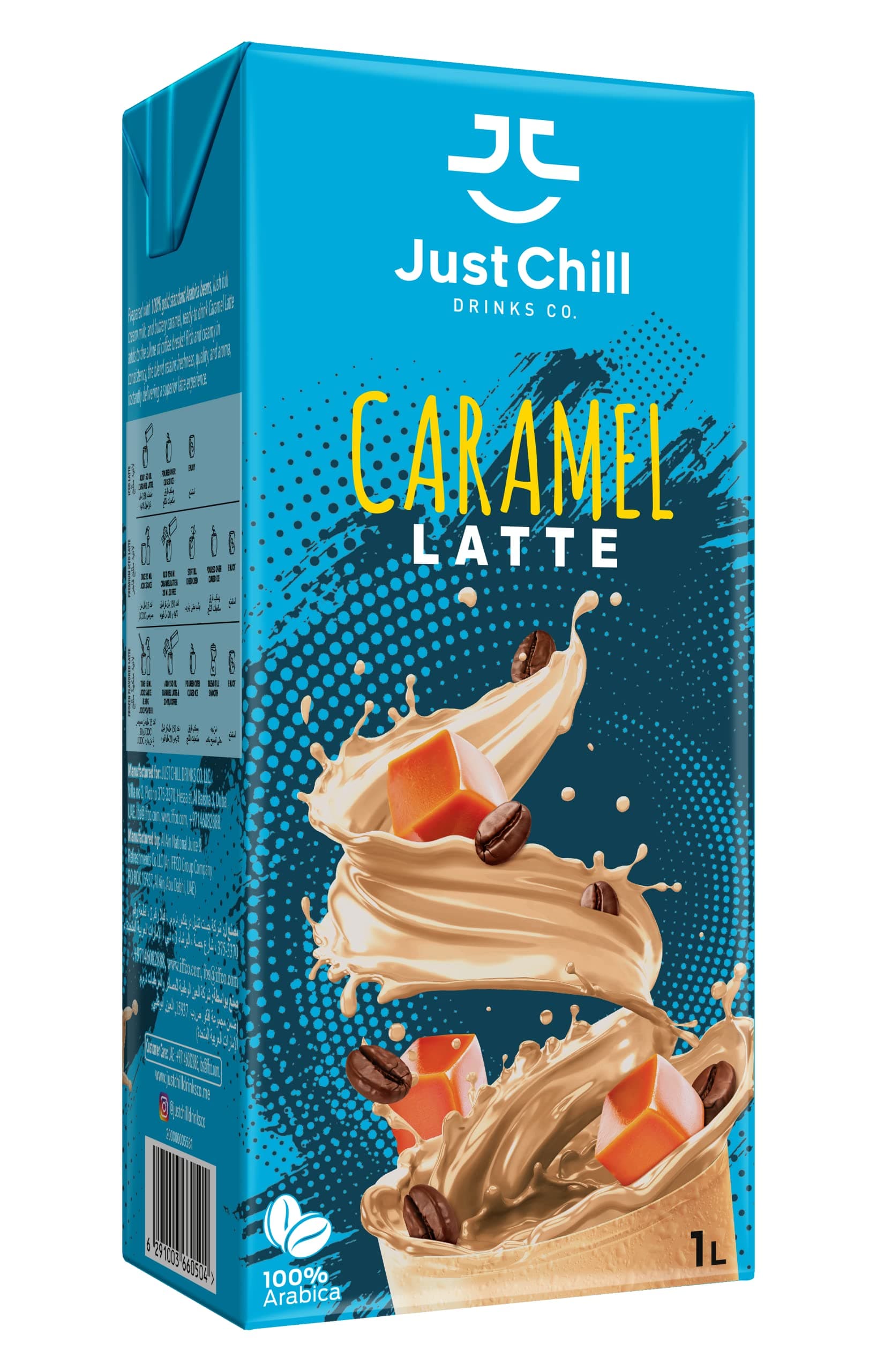 Just Chill Drinks Co. Ready-to-Drink Caramel Latte, 1 Litre - Creamy and Irresistibly Smooth