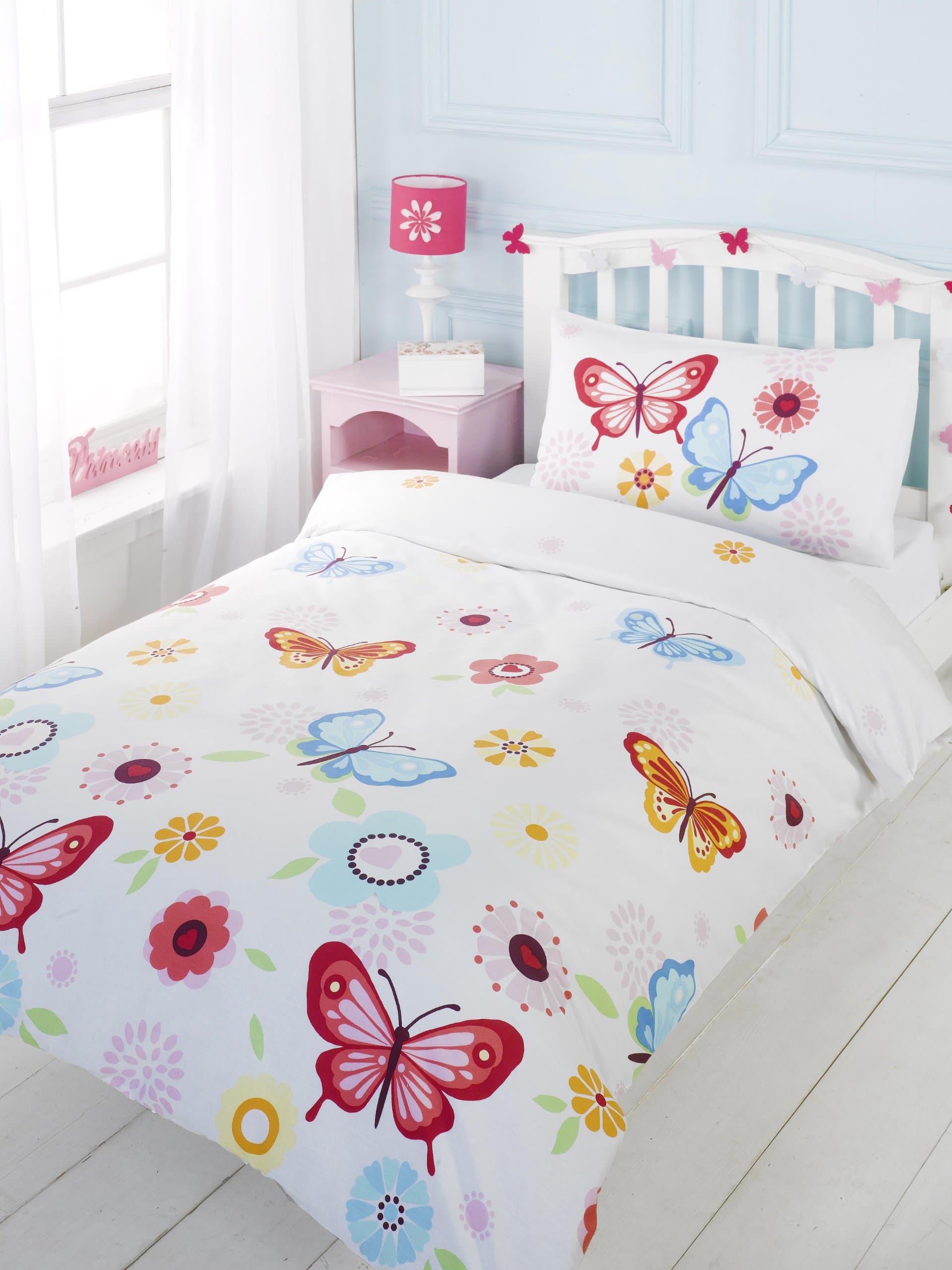 Butterfly Single Duvet Cover Pillowcase Set - Multicoloured