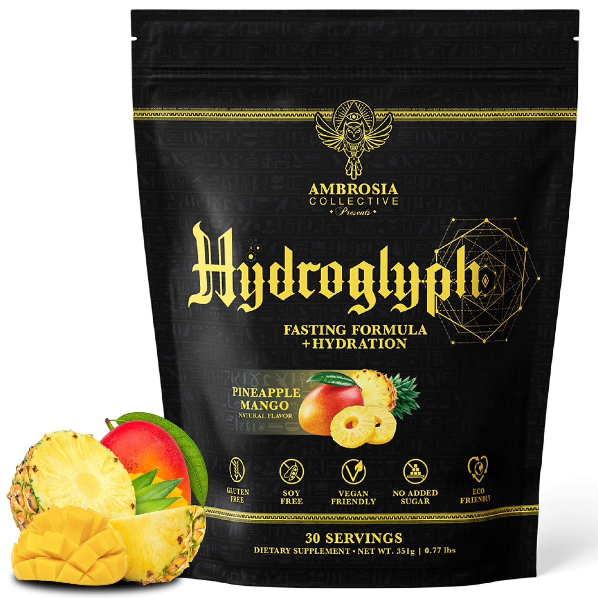 Hydroglyph Fasting Electrolytes Powder | Hydration Drink Mix with Amino Acids | Sugar Free Electrolyte Powder for Fasting & Intra Workout | 30 Servings, Pineapple Mango