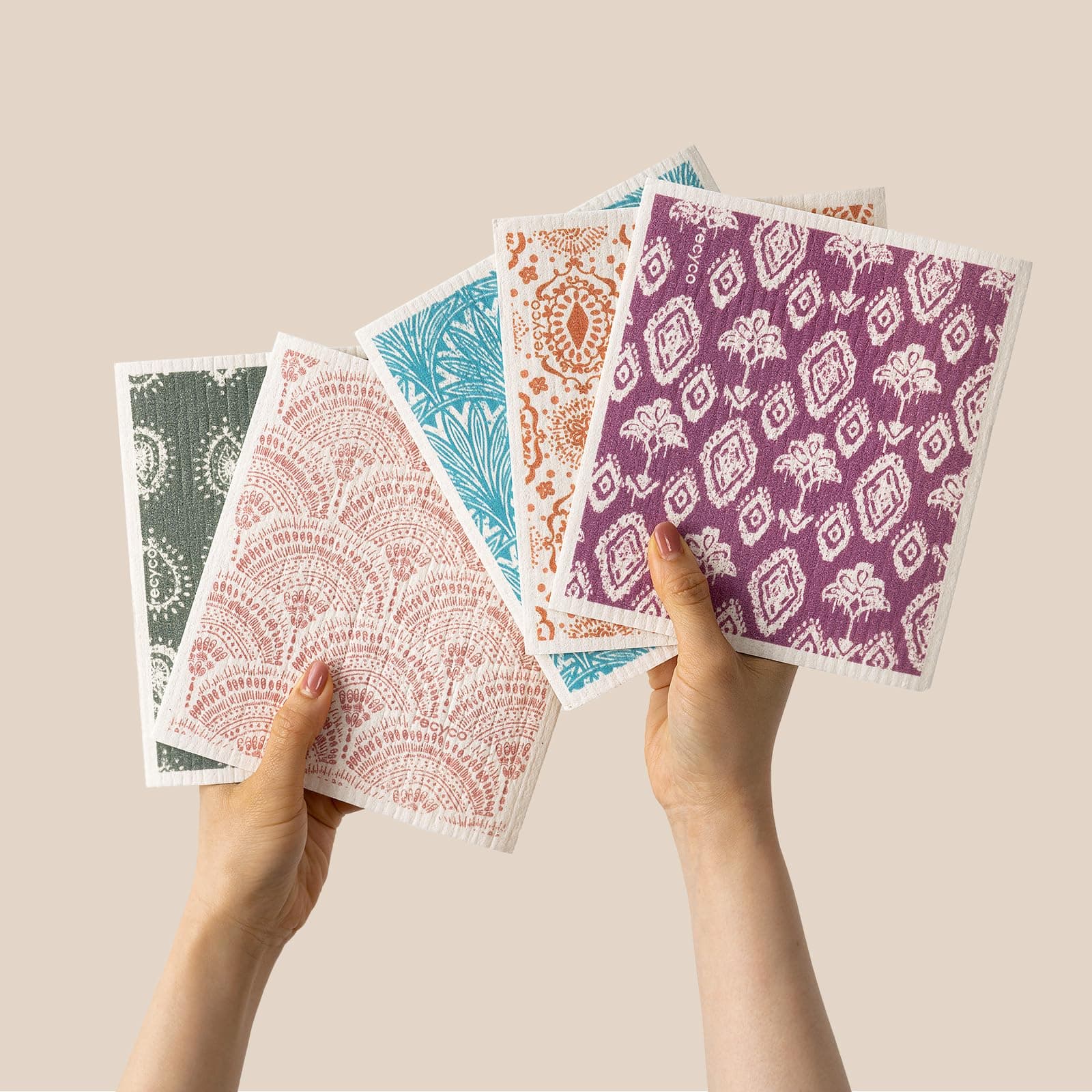 RECYCO Swedish Dishcloths for Kitchen | 5 Pack Gem Washable Dish Rags | Cellulose Reusable Cleaning Paper Towels | Absorbent Counter Dish Cloth Sponge Kitchen Wipes, 8" L x 7" W