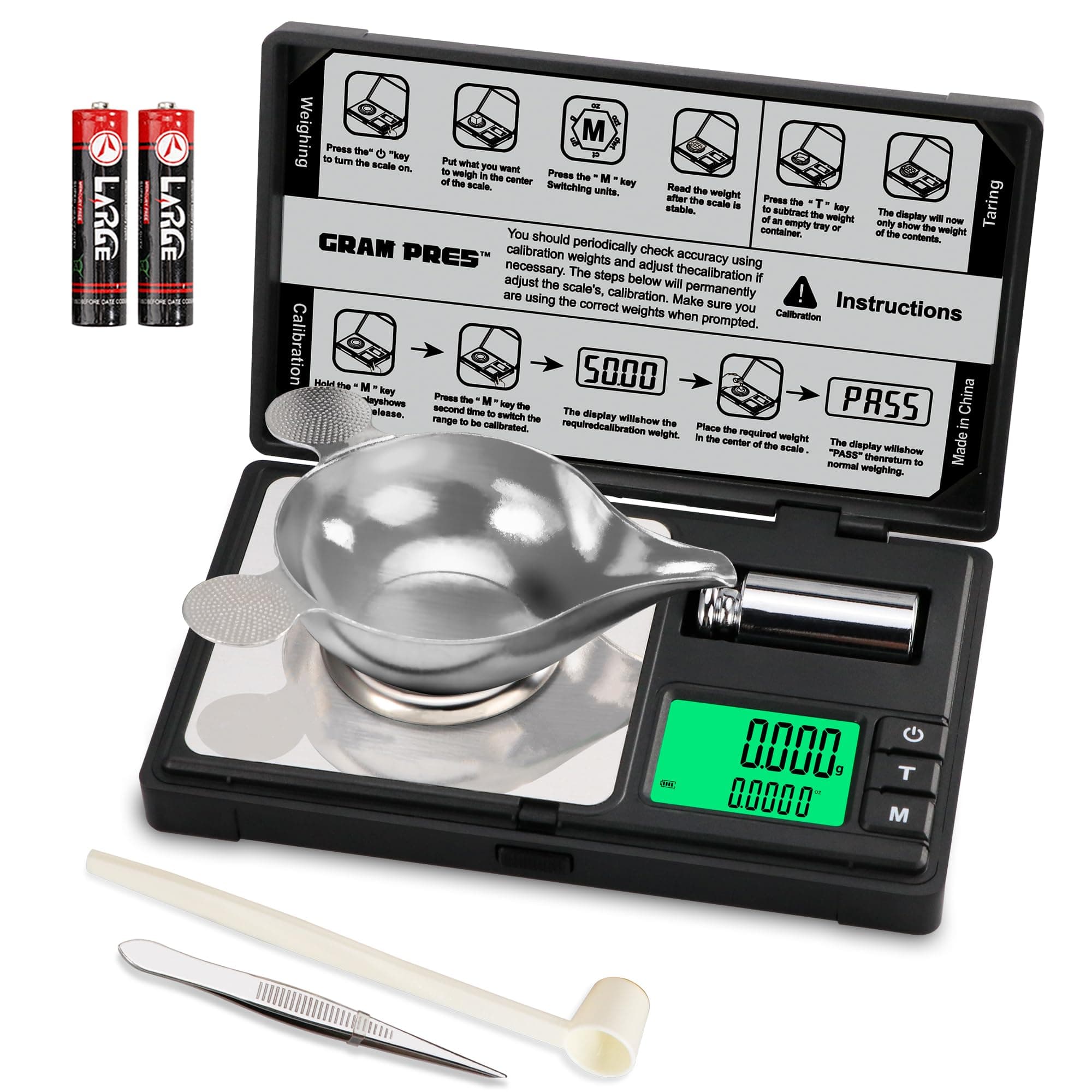 High Precision Milligram Scale,50g/0.001g Digital Mini Pocket Gram Scale,Mg Scale for Weighing Powders,Jewelry, Medicine, Gem, Reloading, with Cal Weight, Tweezer ,Tray and Scoop