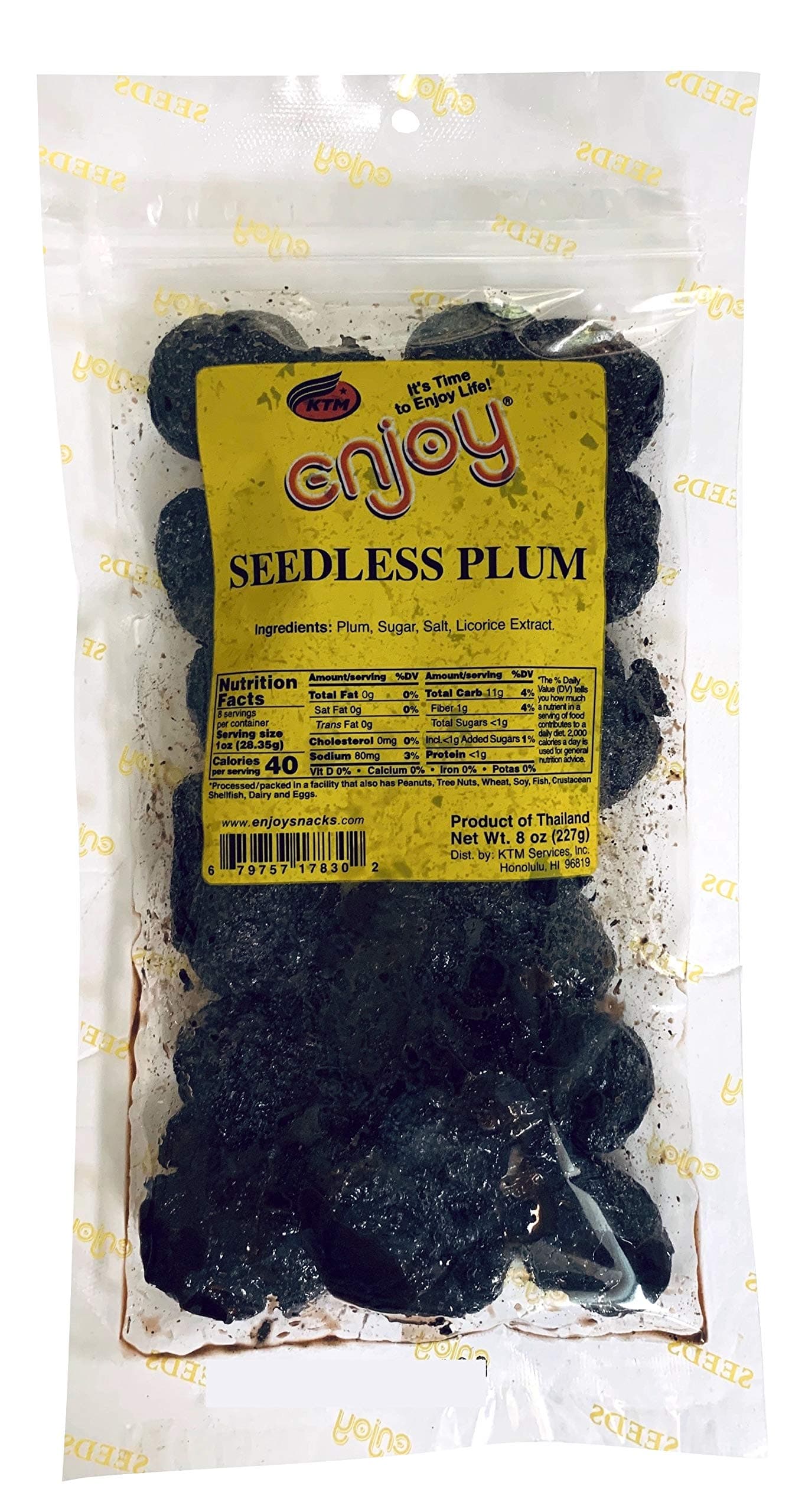 Enjoy Hawaii Snacks Seedless Dried Plum 6 Ounce Bag