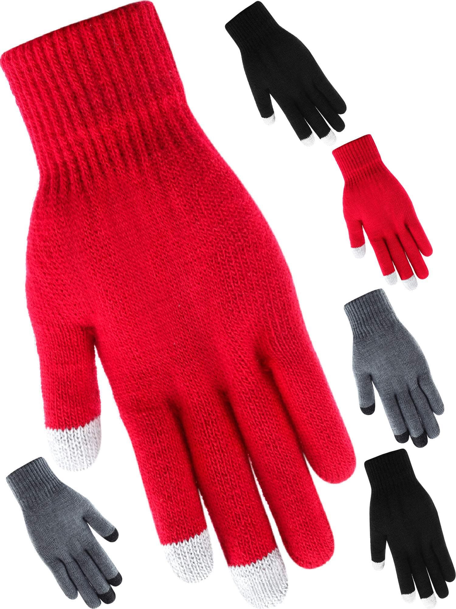 3 Pairs Stretch Knitted Texting Gloves - Touchscreen, Mechanic & Winter Warm Full Finger Style