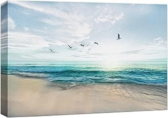 wall26 Canvas Print Wall Art Peaceful Sunny Beach Day with Birds in Sky Nature Wilderness Photography Modern Art Rustic Scenic Colorful Multicolor for Living Room, Bedroom, Office - 16"x24"