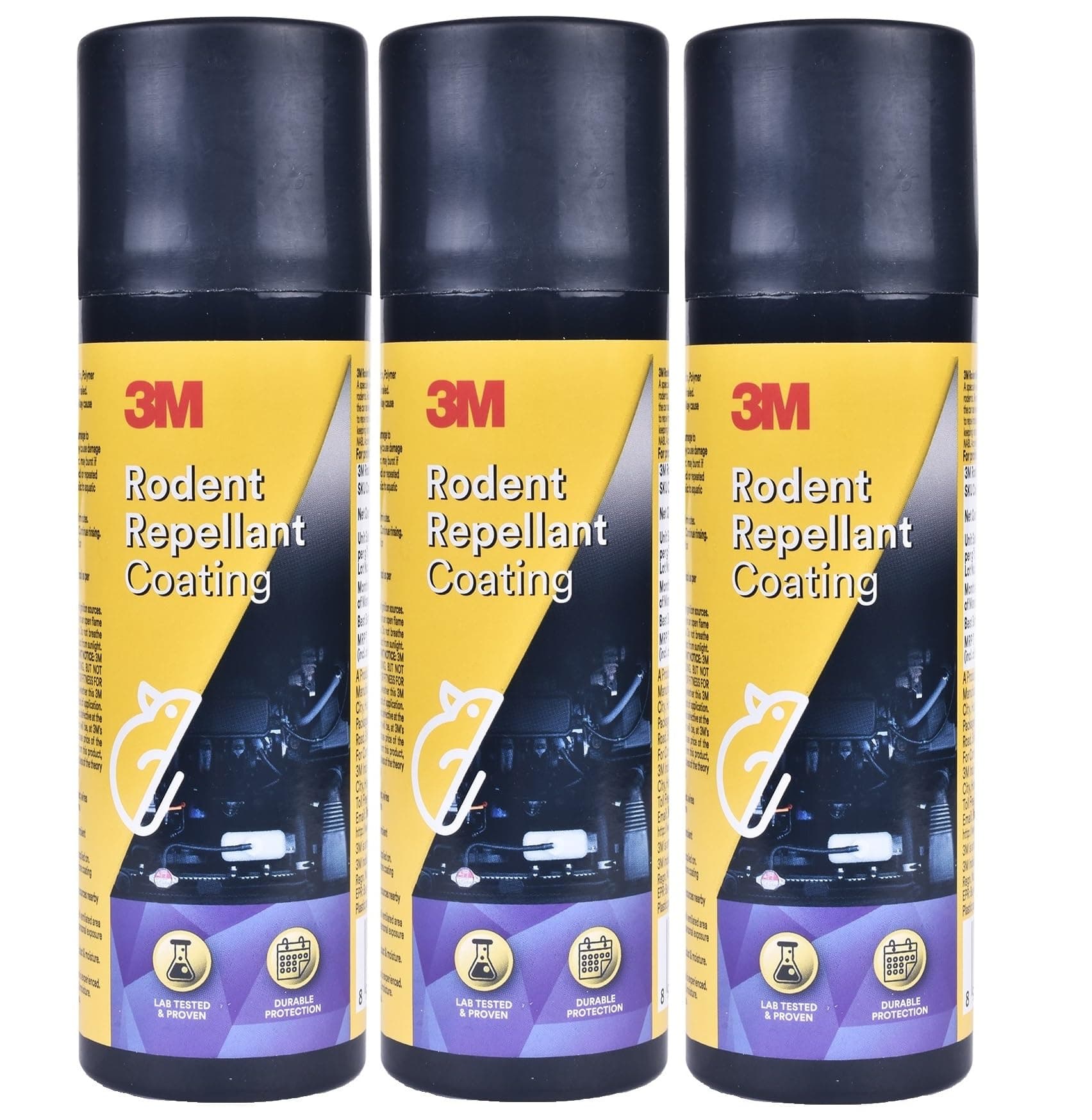 3M Rodent Repellent Coating Spray, Prevents Rat Bites in Engine Parts and Wires, Highly Effective, Leak-Free, Easy-to-Spray, Bitter Taste, No Kill-only Repels (80g Each, Pack of 3)