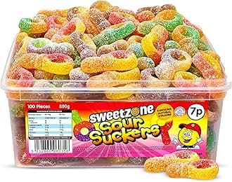Sweetzone Sour Jelly Suckers 800g 100pcs, Fizzy Fruity Gummies, Retro Soft Halal Gummy Candy, Sweet Tub of Bulk Sweeties, Jelly Sweets for Kids, Party Candy, Bulk Sweet Gummy Mix