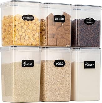 Large Airtight Food Storage Containers with Lids, Pack of 6, 3pcs 6.5L and 3pcs 5.2L, Kitchen and Pantry Canisters for Sugar, Flour, and Baking Supplies - Transparent