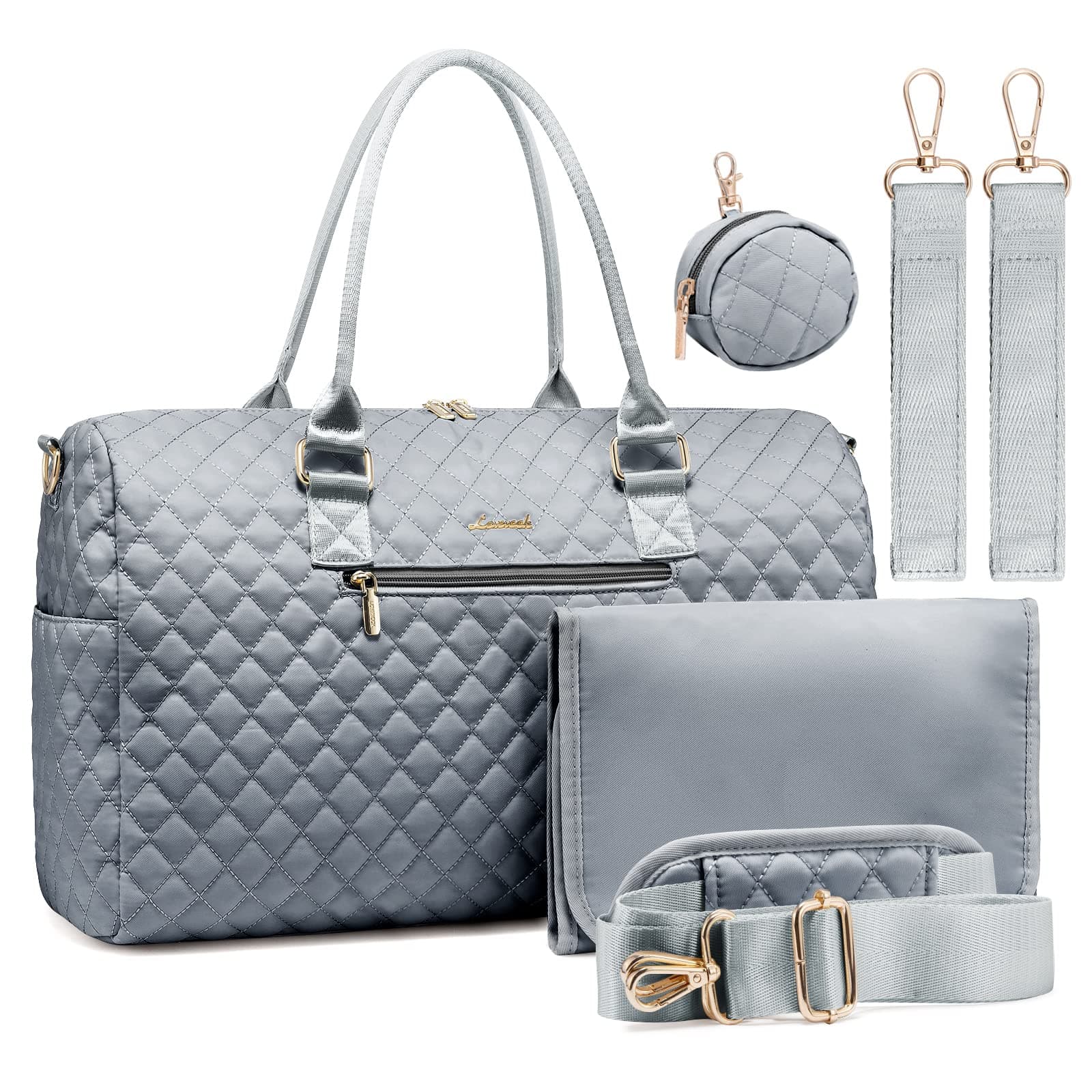 LOVEVOOK Diaper Bag Tote with Pacifier Case and Changing Pad, Large Capacity Mommy Bag for Hospital and Weekender Travel, Functional Baby Bag Newborn Baby Essential, Grey