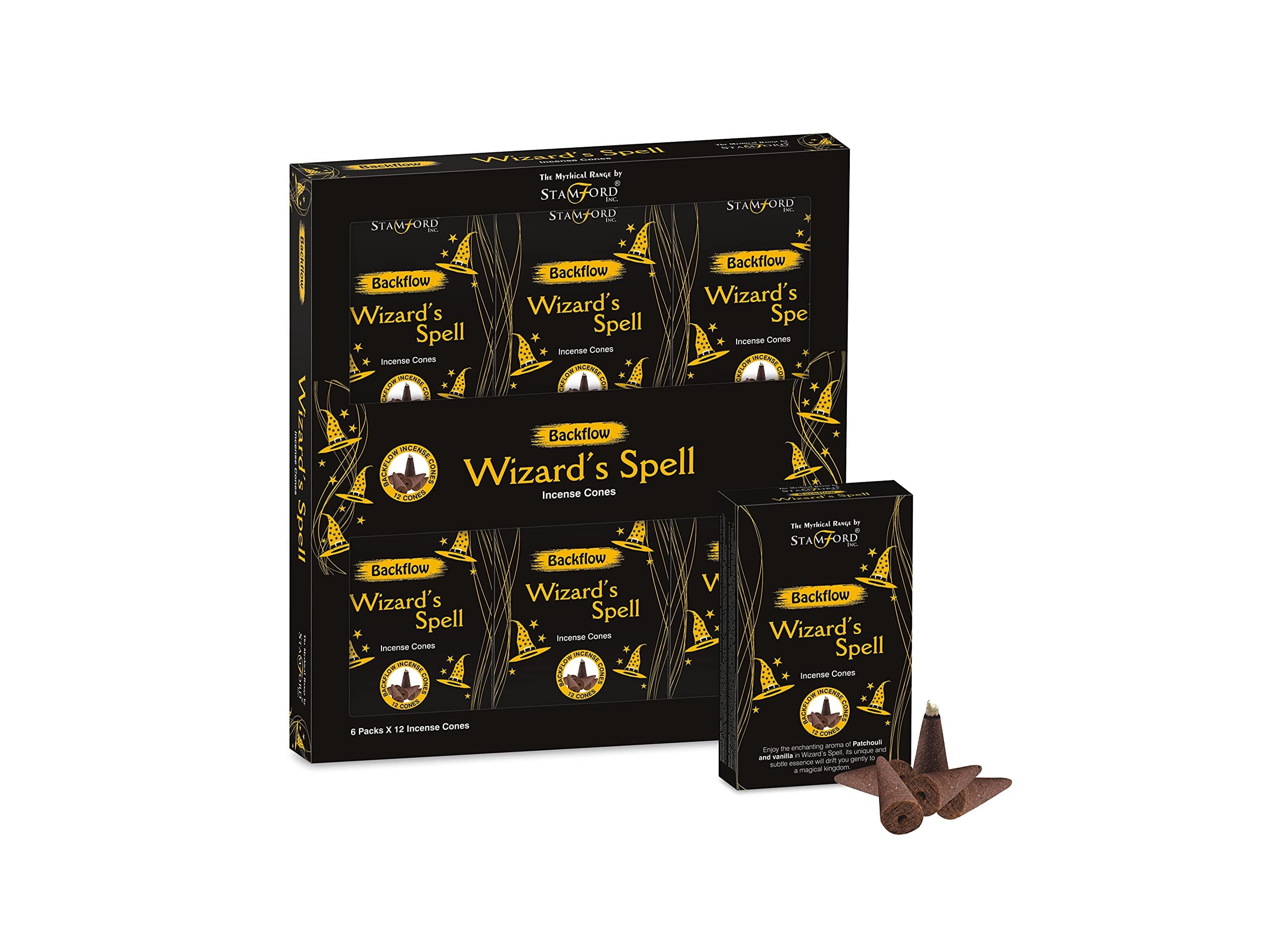Stamford 37486 Wizard Spell Incense Backflow, 12 Cones x 6 Packs, Black, One Size