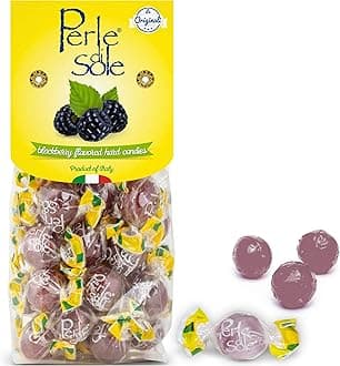 Perle di Sole Blackberry Italian Hard Candy Individually Wrapped - Blackberry Candy with a Tart Fizzy Filling (7.05 oz | 200 g) Single Pack