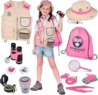 Explorer Costume Kids with Safari Vest & Hat – Kids Explorer Kit & Bug Hunting Kits for Children with Binoculars, Bug Catcher, Magnifying Glass Outdoor Toys for 3+ Year Old Boys Girls