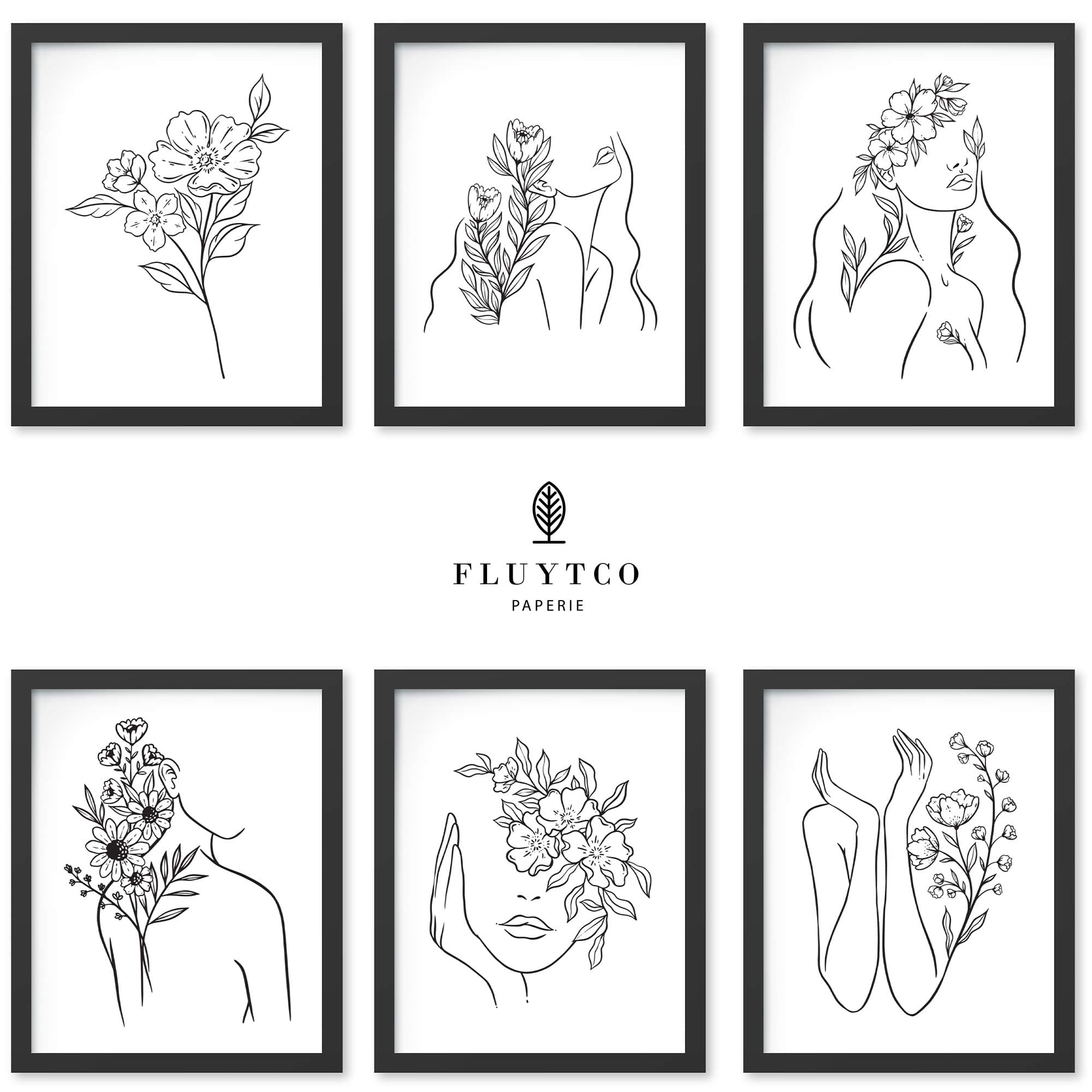 FLUYTCO Black and White Minimalist Line Art Prints