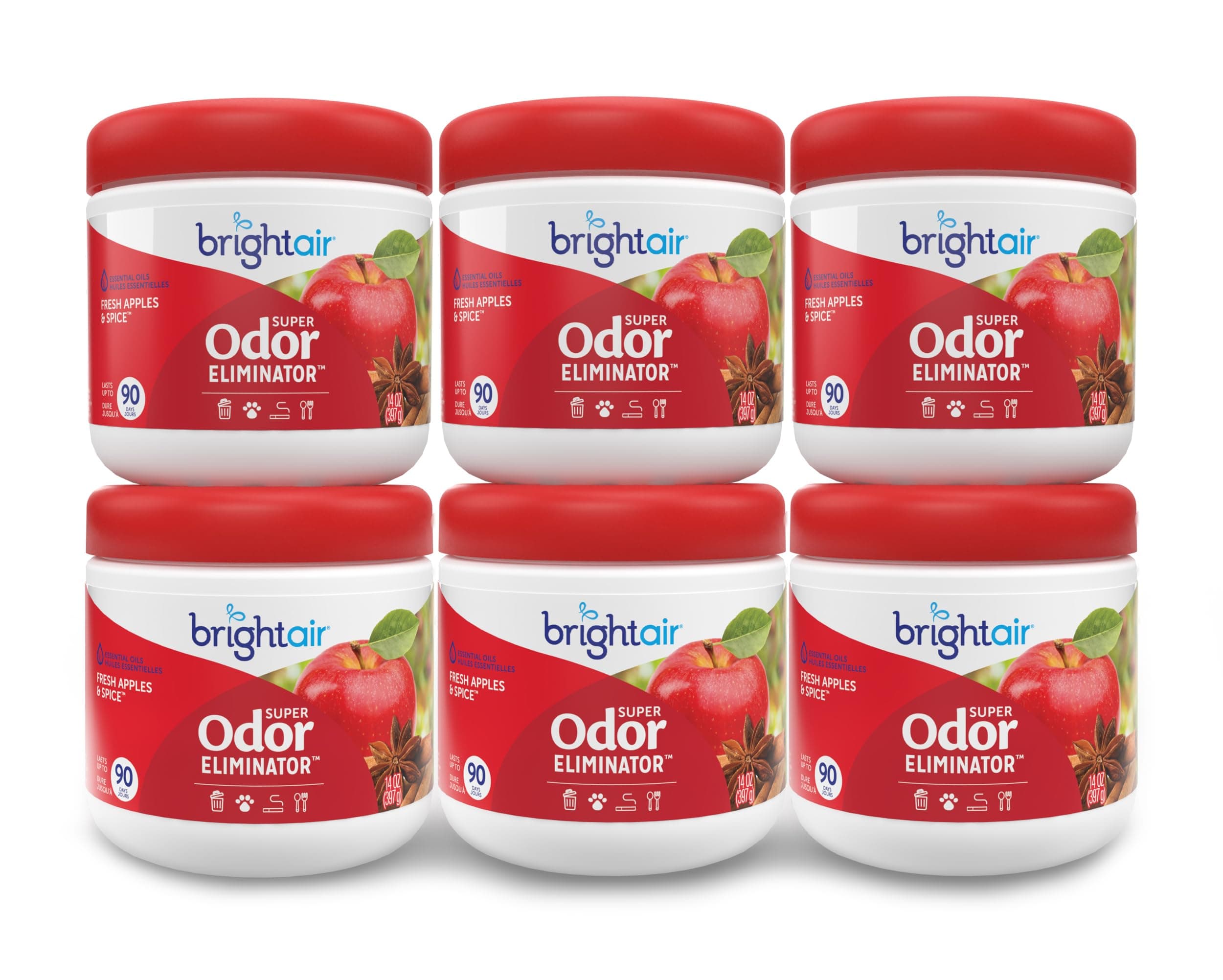 Bright Air 14 oz. Super Odor Eliminator, for Medium-Size Spaces, Fresh Apples & Spice Scent, Case of 6, Lasts Up to 90 Days Each