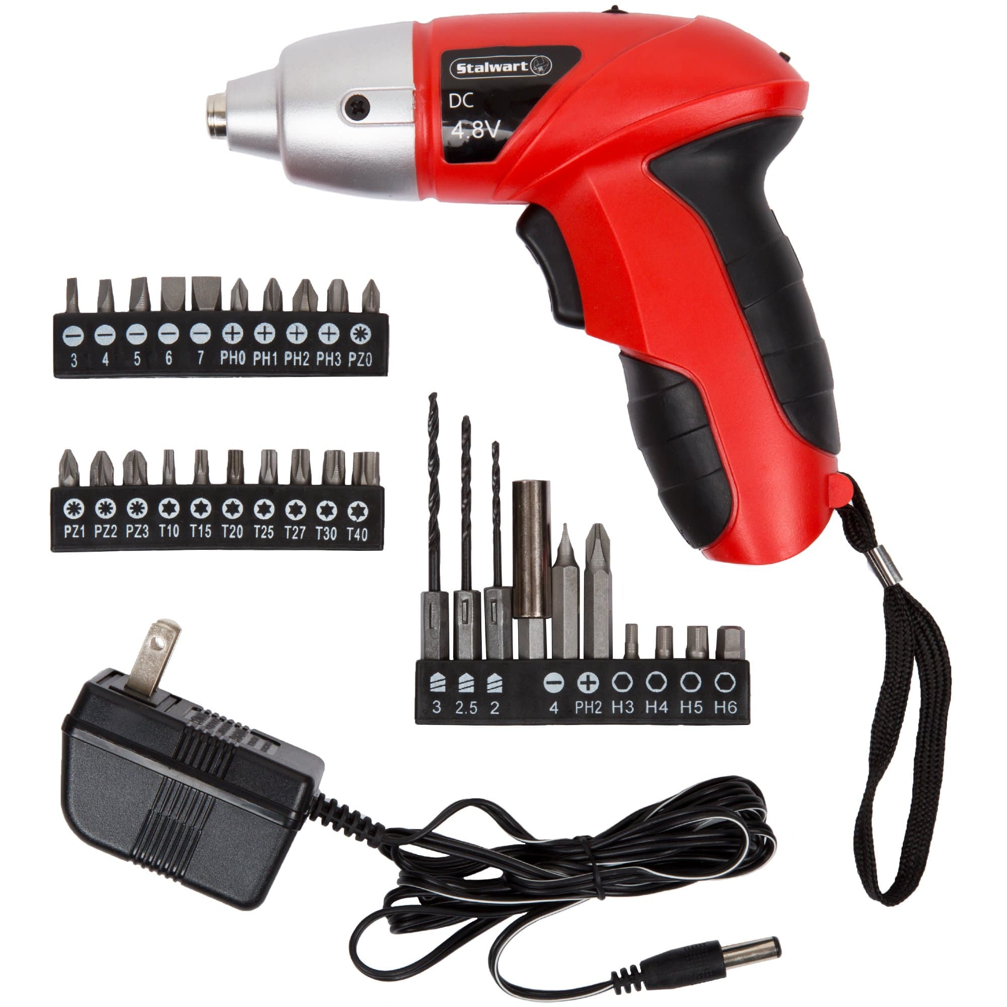 25-Piece Electric Screwdriver Set - Cordless Drill with LED Work Light, Automatic Spindle Lock, and Screw Driver Bits by Stalwart (Red)
