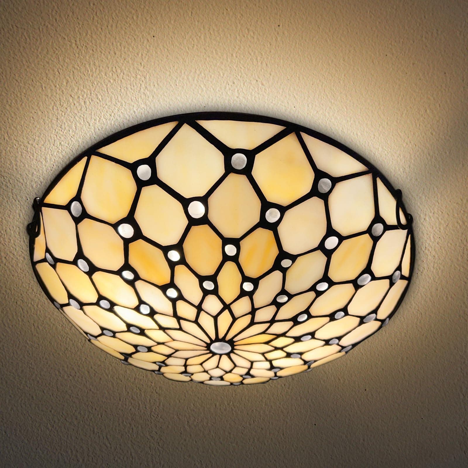 Tiffany Ceiling Lights, Stained Glass Ceiling Light 2-Lights 12 Inch Tiffany Flush Mount Ceiling Light for Bedroom Dining Living Room Entryway Foyer