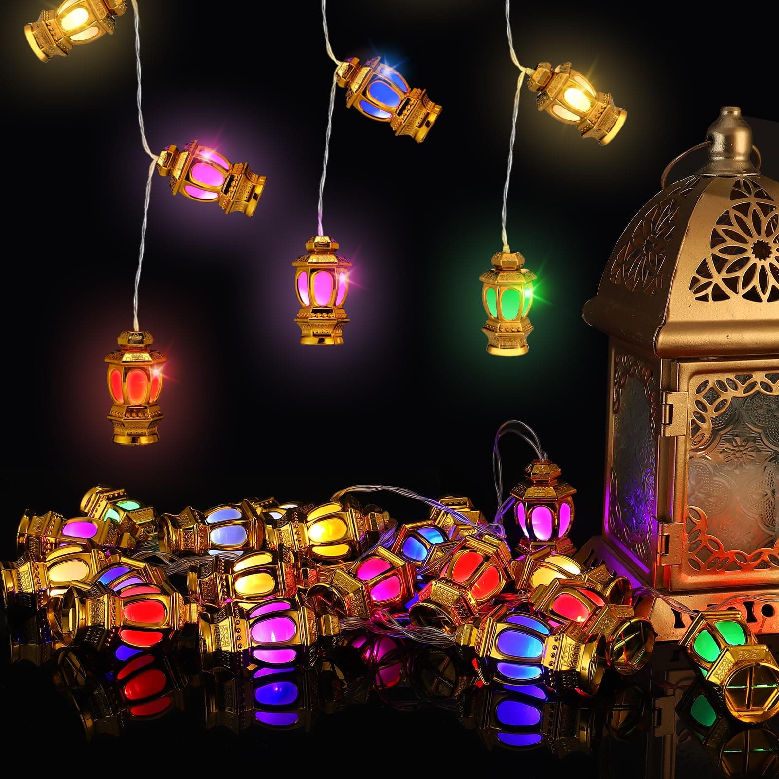 ANPHSIN Ramadan Eid String Light- 9.8ft 20LEDs Battery Operated Mubarak Islam Decorative Indoor Colourful Lantern Lights with 2 Flash Modes for Muslim Islamic Home Garden Patio Decor Supplies