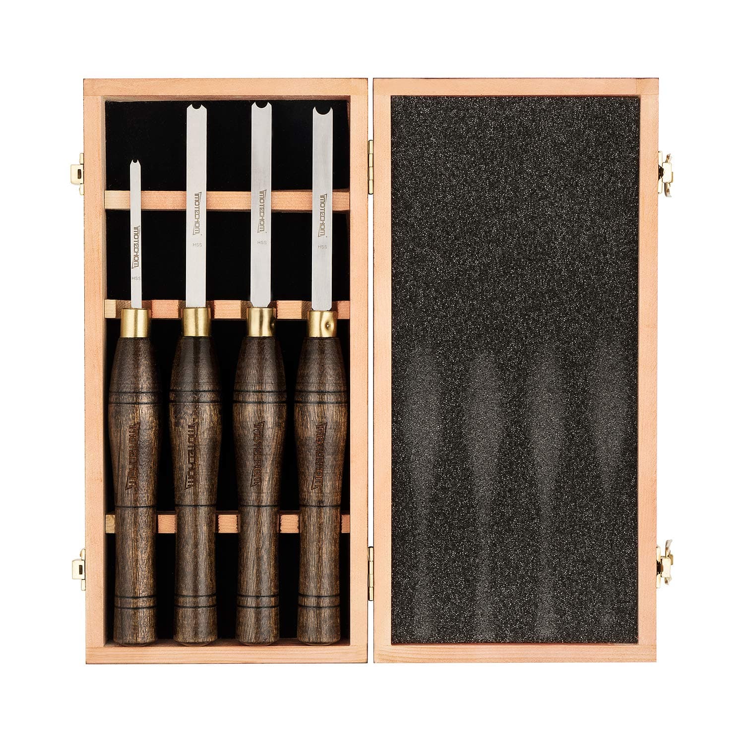 IMOTECHOM 4-Pieces HSS Beading Lathe Chisel Set Wood Turning Tools with Walnut Handle, Wooden Storage Case