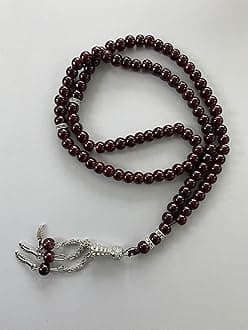 Glass 99 Prayer Misbah Rosary Islamic Beads Counter Spiritual Round Beads (Maroon)