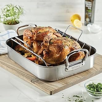 HestanProvisions Classic Clad Nonstick Roasting Pan with Stainless Steel Rack, Induction Cooktop Compatible, Silver
