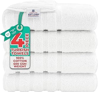 American Soft Linen Luxury 4 Piece Bath Towel Set, 600 GSM 100% Cotton Turkish Bath Towels for Bathroom, 27x54 in Extra Large Bathroom Shower Towels, White