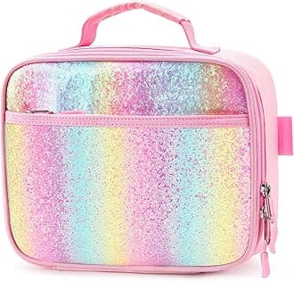 Kids Lunch Box for Girls Toddler, Insulated and Reusable Lunch Bag for School, Pink Blue Rainbow
