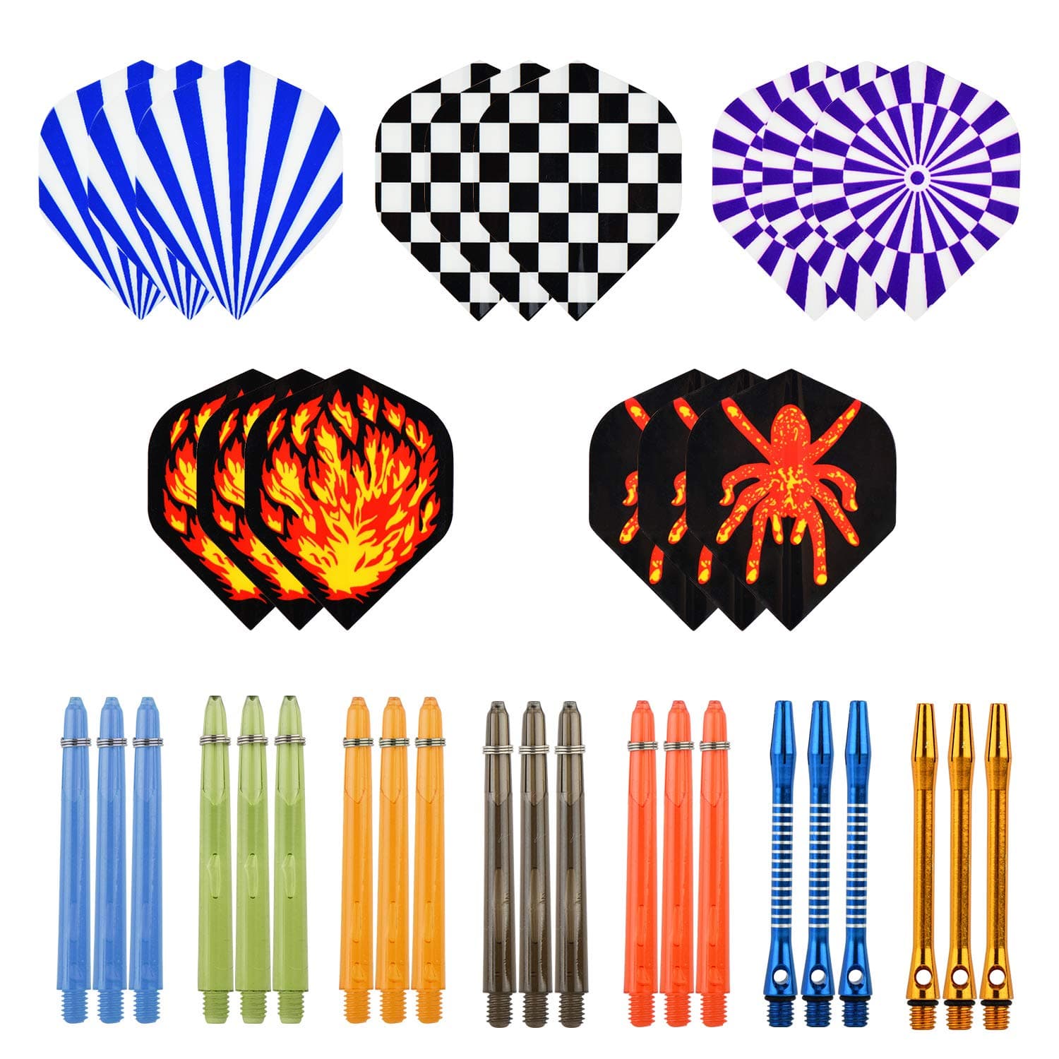 2 Sets 53mm Aluminum and 5 Sets PC Darts Shafts with 5 Sets Darts Flights