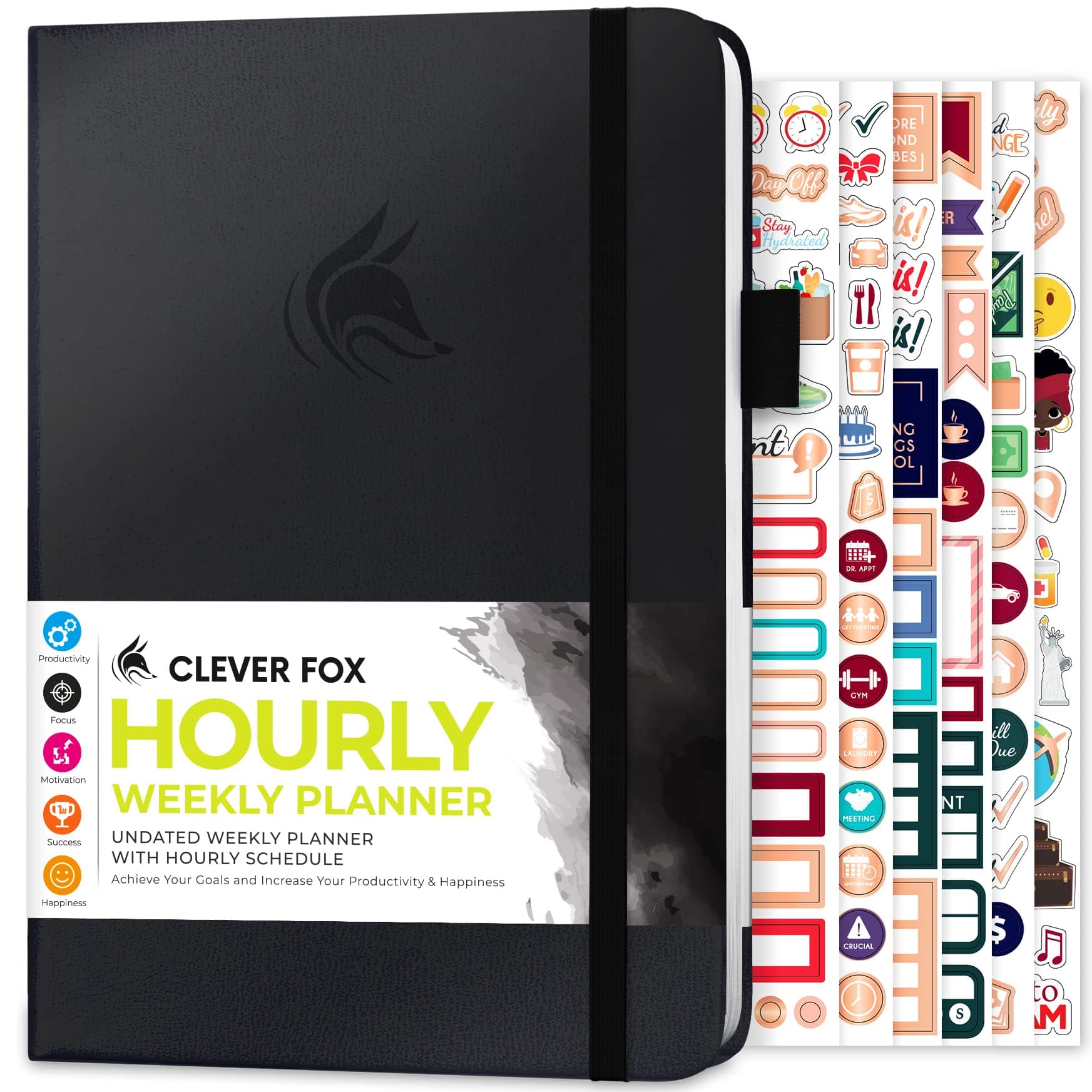 Clever FoxPlanner Schedule – Undated Weekly & Monthly Life Planner with Time Slots, Appointment Book & Daily Organizer, A5 (Black)