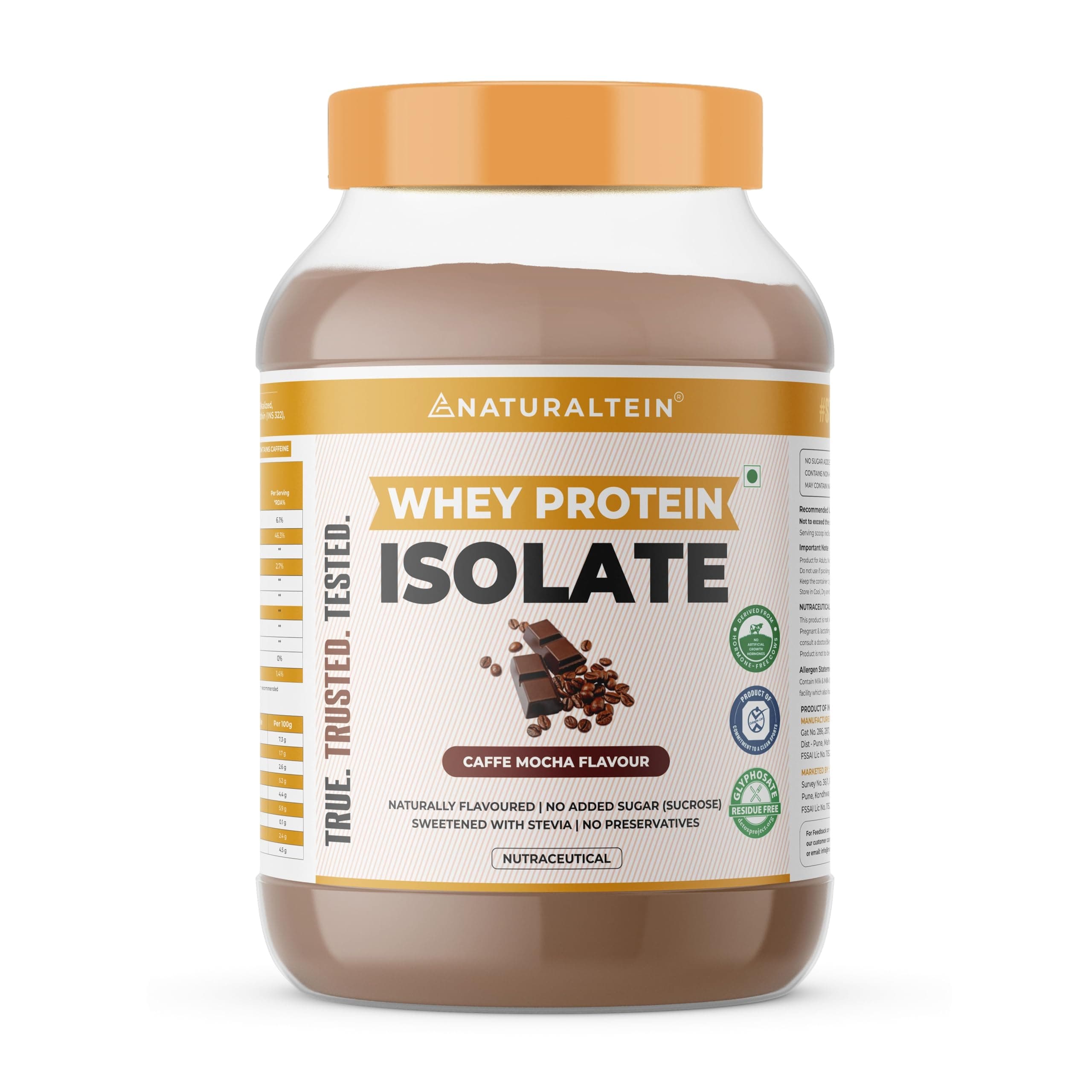 Natural Whey Protein Isolate – 1 kg (Caffè Mocha Flavour) | 25 g Protein per 30 g Serving | Naturally Flavoured | Non-GMO | No Artificial Sweeteners | Smooth Taste & Easy Mixability