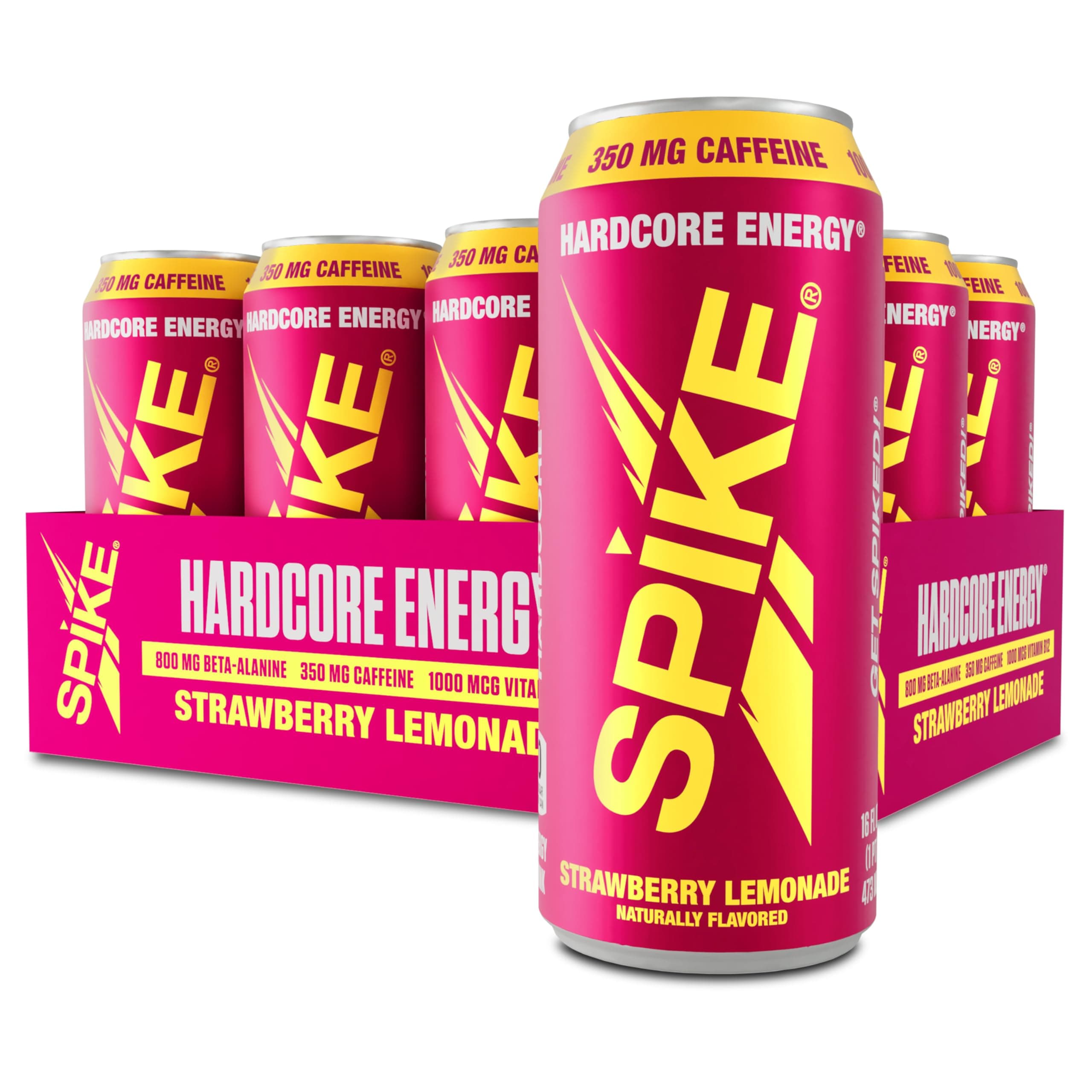 Spike Hardcore Energy Drink - 350mg Caffeine in Maximum-Dose 16 fl oz Can - Zero Sugar Strawberry Lemonade (12 Pack)