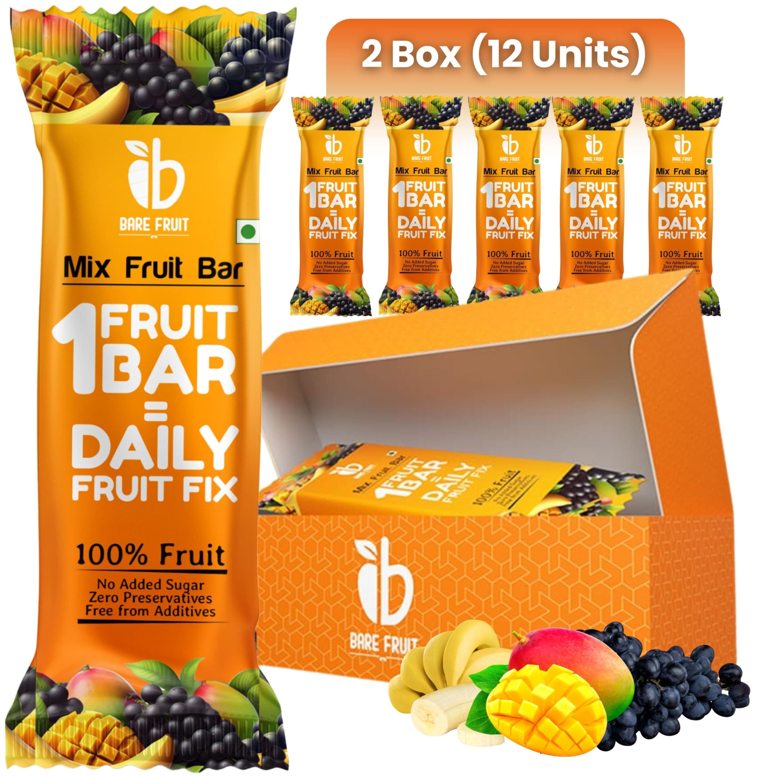 - Barefruit Mix Fruit Bar Rich In Vitamin A & C, Magnesium & Iron| No Added Sugar, Zero Preservatives, Additive-Free | | Healthy Energy Snack (Pack of 2 (12 units), Mixed Fruit),200 G