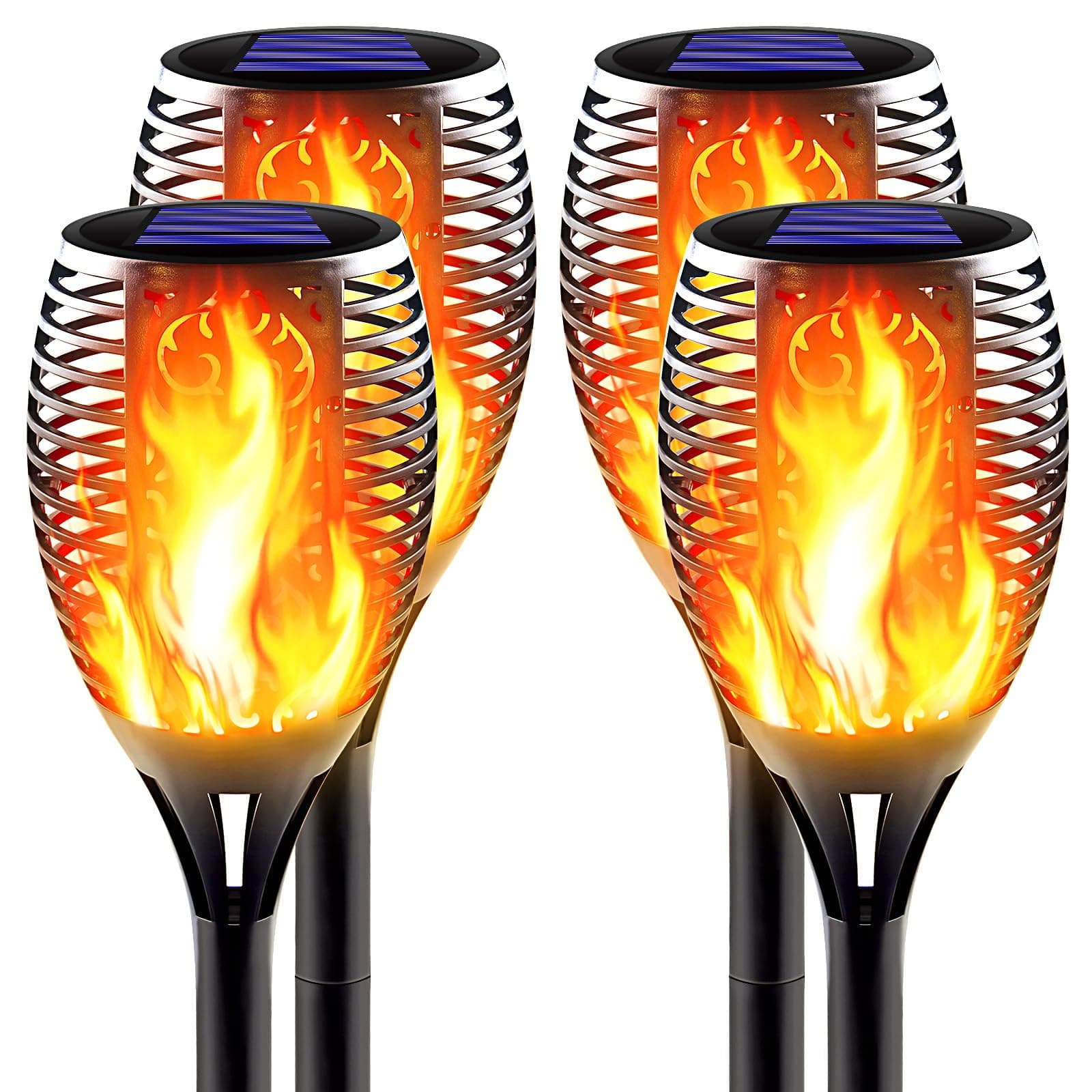 Large Solar Torch Light with Flickering Flame, Upgraded Ultra-Bright Solar Outdoor Lights, Waterproof Landscape Decorations Lighting Security Tiki Torches for Garden Yard Pathway (4 Pack)