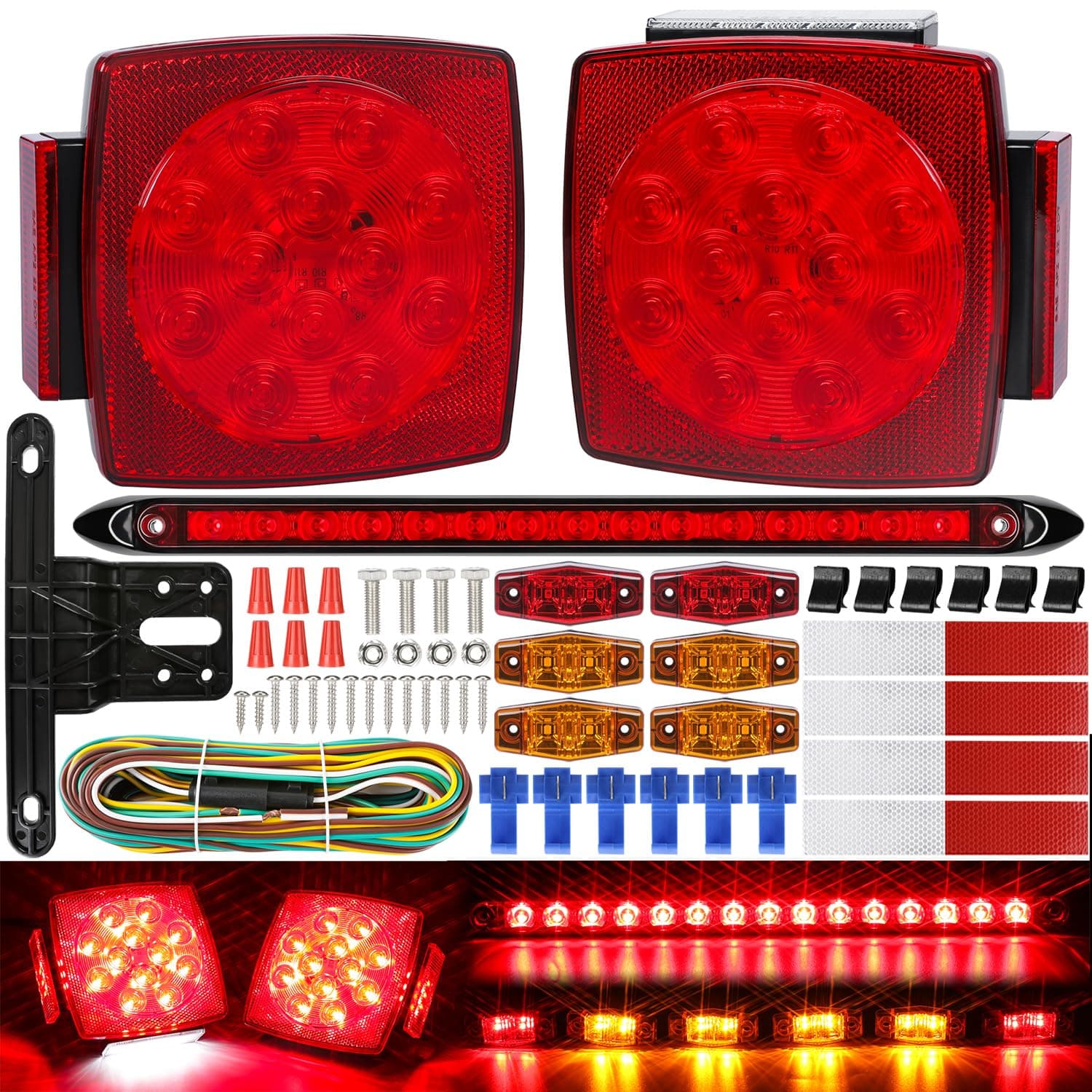 Submersible LED Trailer Tail Light Kit, Super Bright Brake Stop Turn Reverse Tail License Lights for Under 80 Inch Trailer Boat Utility Trailer Marine Camper RV