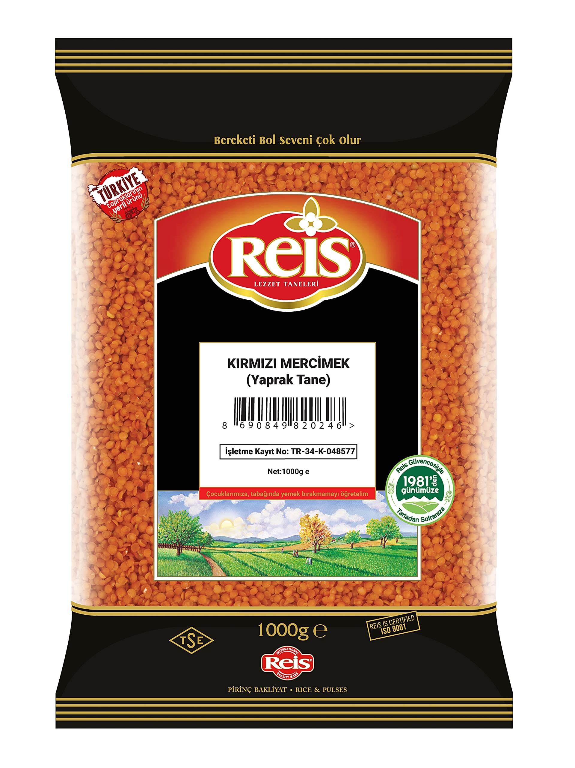 Reis Red Split Lentils, Low Fat, Vegan-Vegetarian, Non GMO, 1000 gr