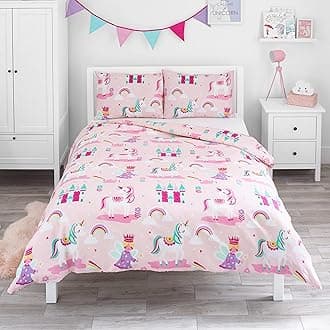 Bloomsbury Mill - Duvet Cover Set for 105 cm Bed for Girls - Unicorn, Princess and Rainbow Rose Design - Reversible Duvet Set and 2 Pillows for Children - 200 x 200 cm