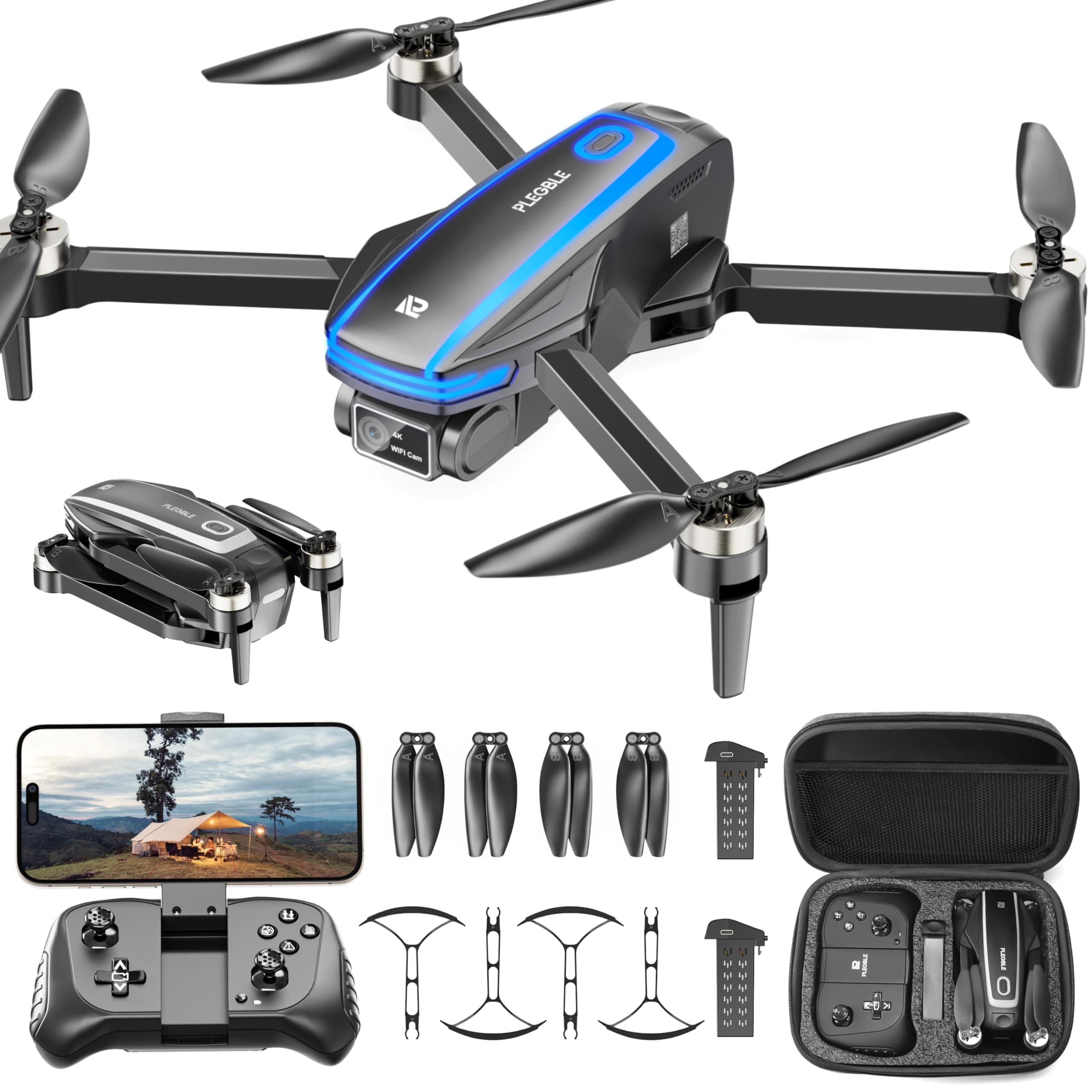 Drones with Camera for Adults 4K Brushless Motor Drone for Kids Beginners, FPV Foldable RC Quadcopter with Propeller Guards, 2 Batteries, 1500mAh, 130° Lens, WiFi, Voice Control, Gesture Photography