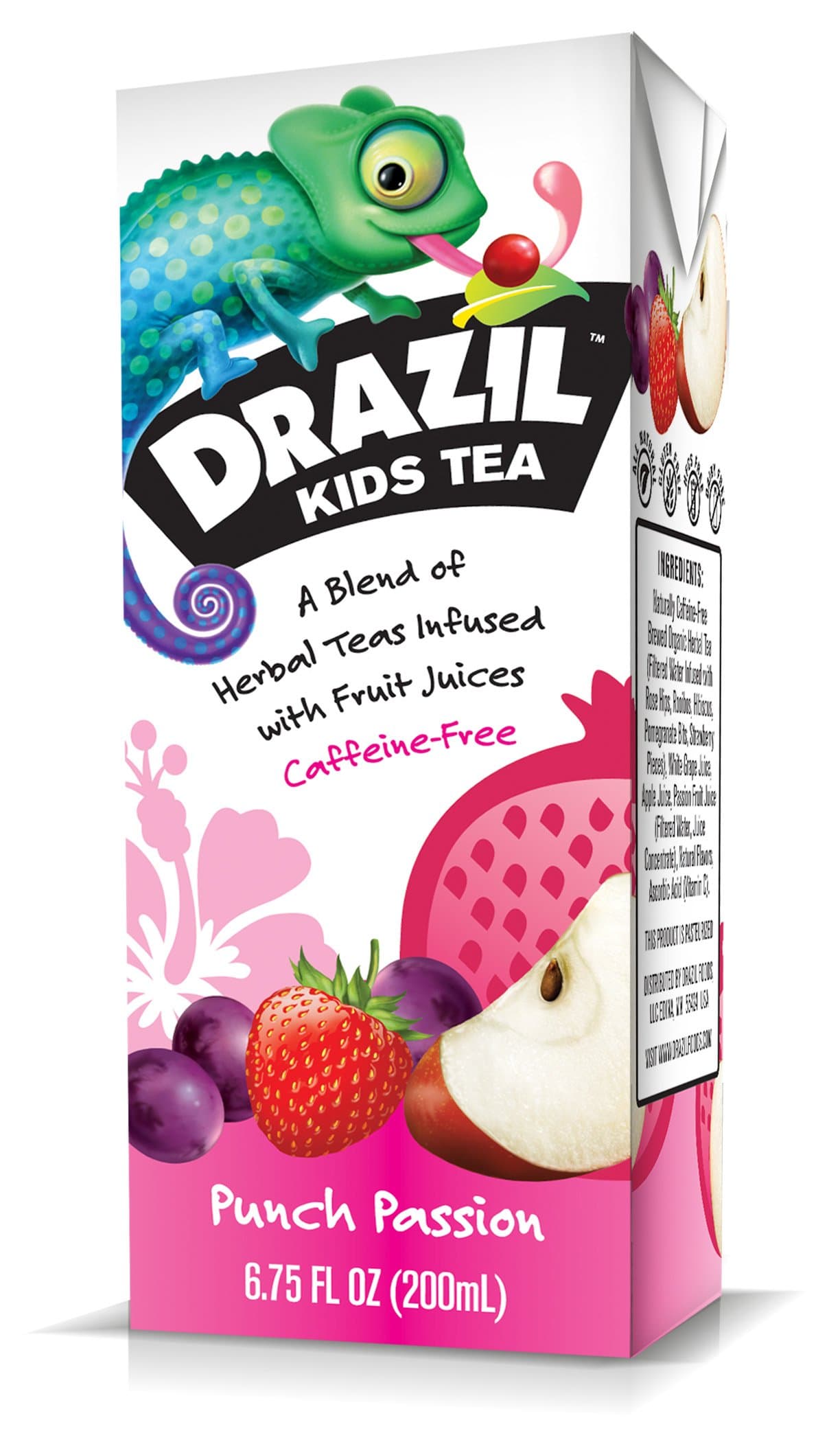 Drazil Kids Tea, Punch Passion, 6.75 Ounce Boxes (Pack of 32), Individually Packaged Juice-Box Style Iced Herbal Tea Infused with Fruit Juices, Caffeine-Free Gluten-Free, No Added Sugar
