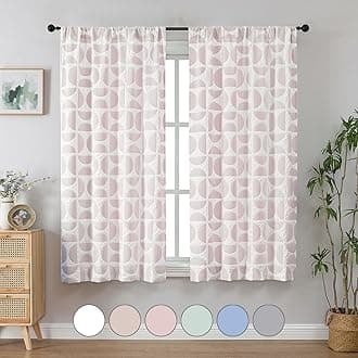 Aiyufeng Pink and White Curtains for Bedroom 63 Inch Length for Living Room 2 Panels Set, Soft Airy 3D Embossed Textured Light Filtering Curtains, Rod Pocket Semi Fabric Bedroom Curtains, 38" Wx63 L
