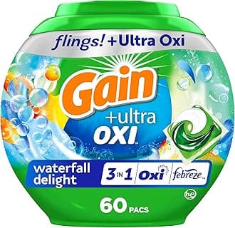 Flings Ultra Oxi Laundry Detergent Pacs, 60 Count, Waterfall Delight Scent, 3-in-1, HE Compatible