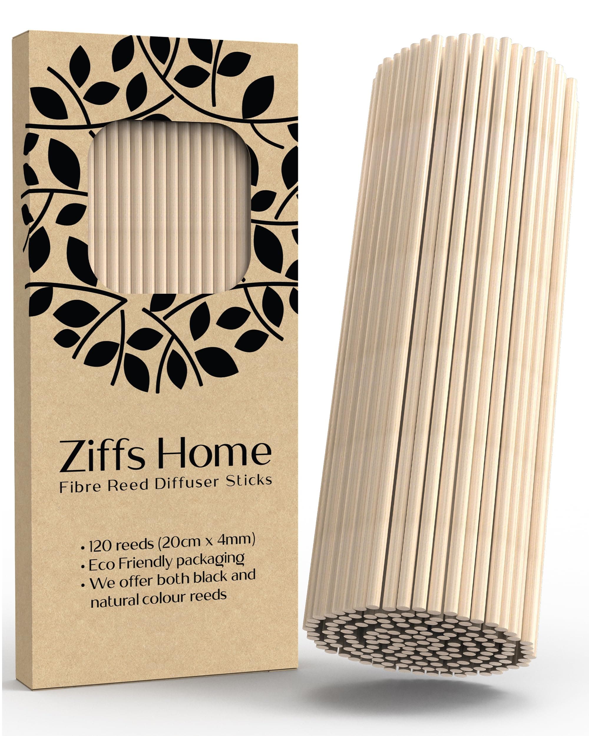 Ziffs Home® 120pcs Natural Fibre Reed Diffuser Sticks - 20cm/7.87in x 4mm/0.16in - Thick Diffuser Reeds Sticks - Diffuser Sticks for Diffuser Oils Fragrance Refill - Fibre Reeds for Diffusers
