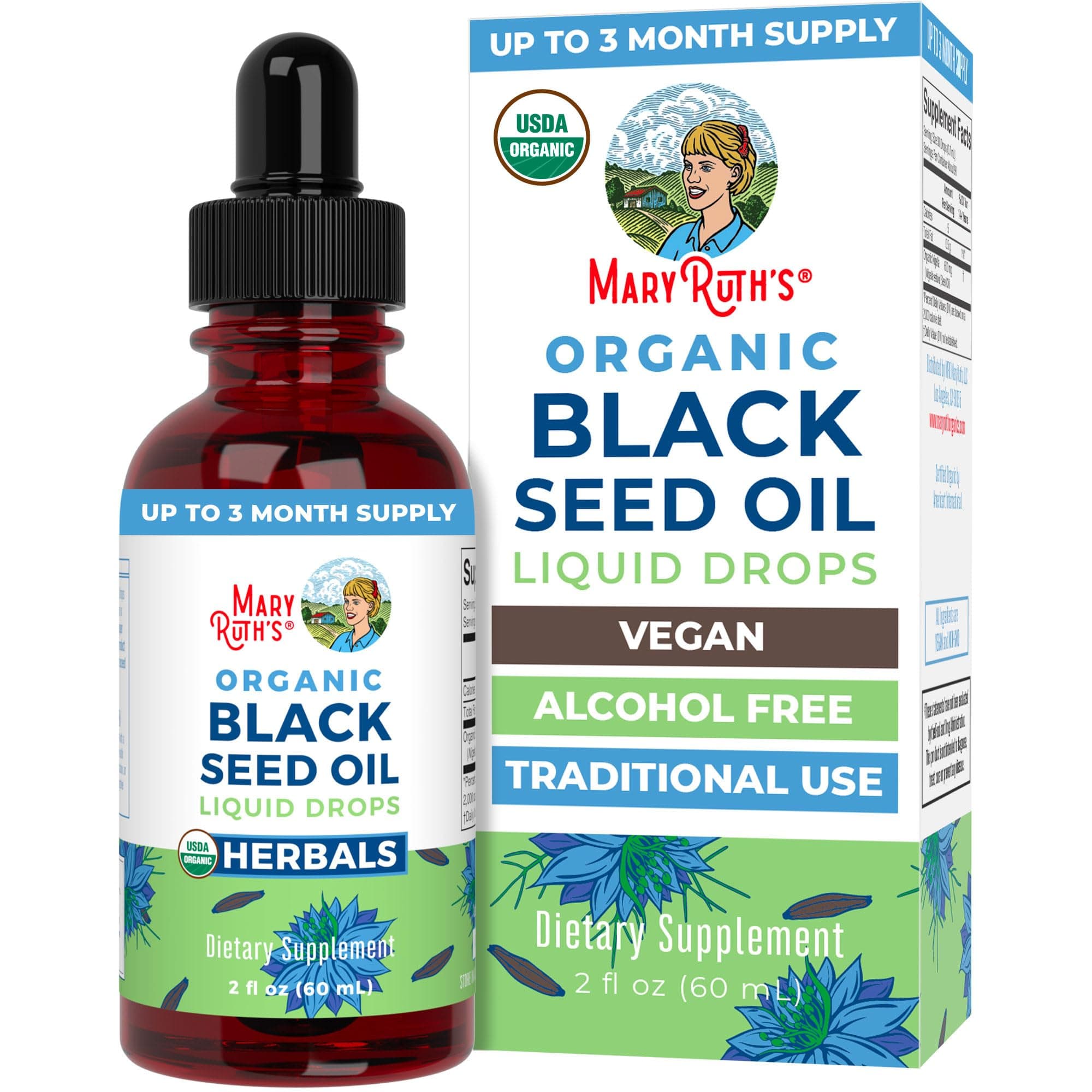MARYRUTH'S Organics Black Seed Oil Liquid Drops Cold Pressed | 3 Month Supply | USDA Organic Black Cumin Seed Oil | Immune Support | Respiratory Health | Sugar&Gluten Free | Vegan | Non-GMO | 2 Fl Oz
