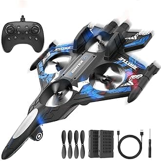 BEZGAR RC Plane | 2.4GHZ Remote Control Airplane, Mini Stunt Plane Helicopter, 360° Flip Fighter Jet Toy with Colorful LED Navigation Lights Blue, Toys for ages 8-13