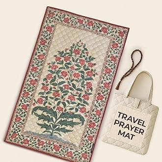 Foldable Travel Prayer Mat – 100% Soft Cotton, Double-Padded Muslim Prayer Mat for Home, Office & Mosque – Machine Washable – Ideal Islamic Gift for Hajj, Umrah, Ramadan & Eid – Crimson Paradise