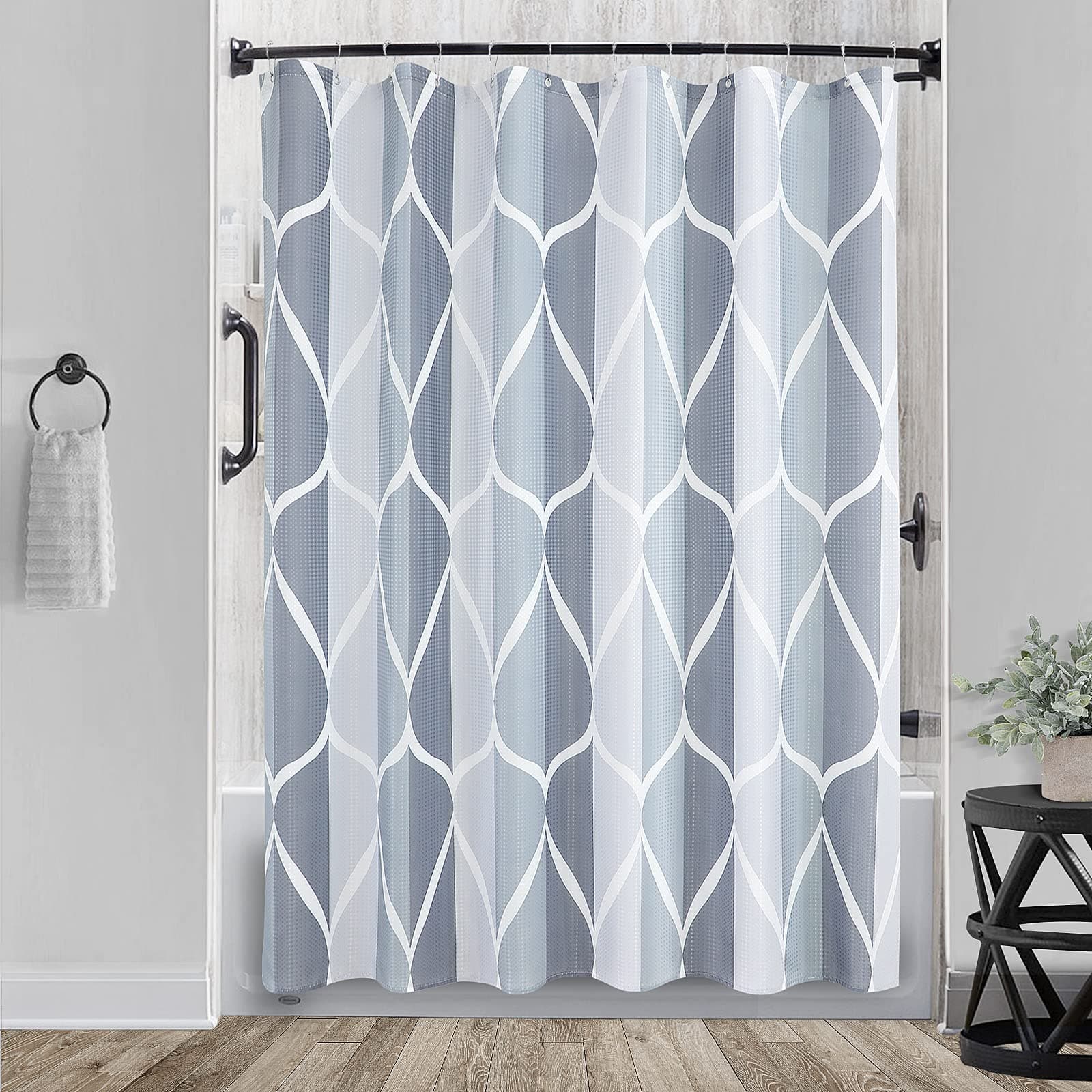 Grey Shower Curtain, Waterproof Design and Polyester Grey and White Shower Curtain, Quick-Drying, Weighted Hem, Shower Curtains Set for Bathroom W 72 x H 72, Durable and Washable with 12 Hooks…