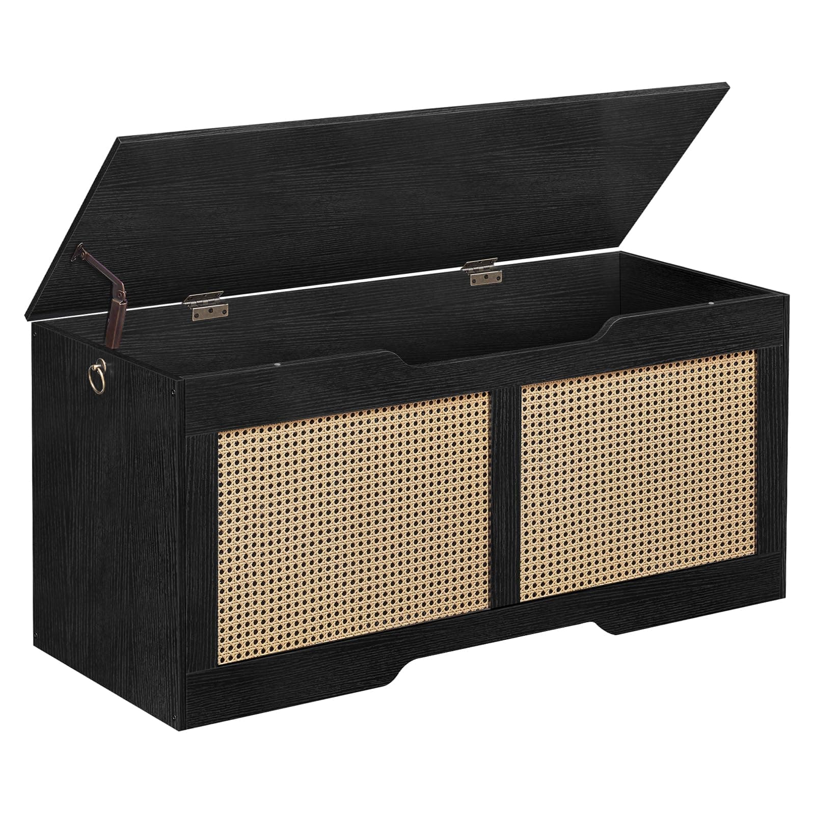 HOOBRO Storage Chest, 43.3" Storage Bench, Rattan-Like Storage Trunk, Sturdy Entryway Bench Supports 220 lb, Shoe Bench, Safety Hinge, U-Shaped Opening, Easy Assembly, Black BB22CW01