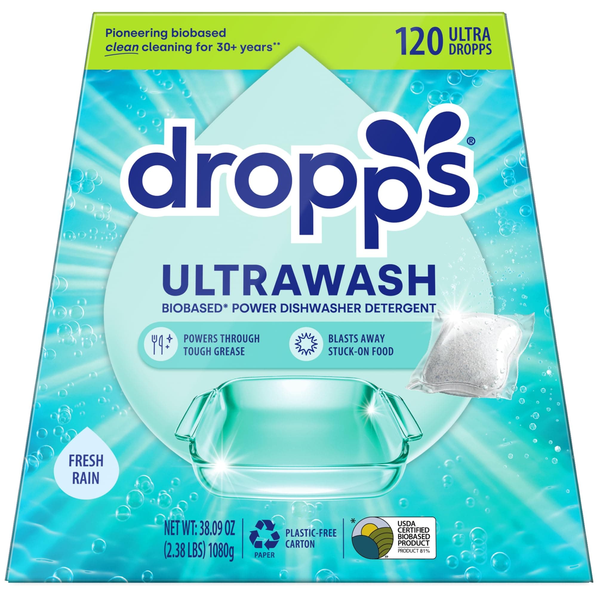 Dishwasher Detergent | Fresh Rain, 120 Pods | Deep Cleans for Sparkling, Shiny Dishes| Low-Waste Packaging | No Rinse Aid or Pre-Wash Needed | Powered by Natural Mineral-Based Ingredients
